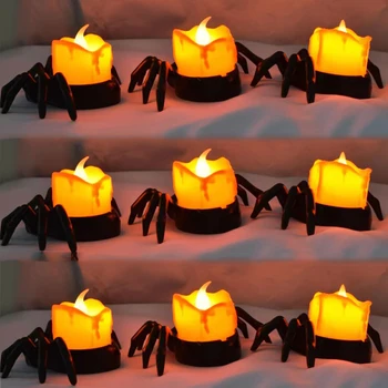 3шт Черный Паук Хэллоуин свечи беспламенного батарейках tealight Сид небольшой тыквы Хэллоуин свет для домашней вечеринки декор