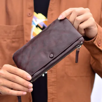 Деловой мужской кошелек AETOO, длинная кожаная сумка на молнии, сумка для карт, многофункциональный мужской кошелек с ручным управлением большой емкости