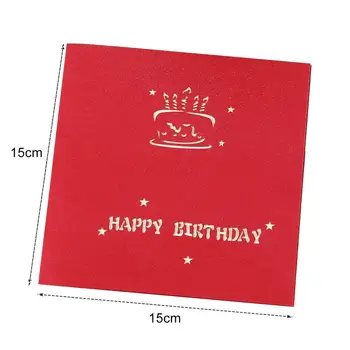 3d открытка для торта Поздравительная открытка на день рождения Портативная 3D открытка на День рождения Милый дизайн Прозрачная открытка-сюрприз с английскими буквами Торт