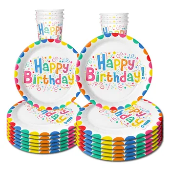 Одноразовые столовые приборы для вечеринки по случаю дня рождения, бумажные стаканчики радужного цвета, Тарелки, украшение стола, принадлежности для детских вечеринок