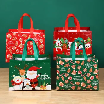 Рождественские и новогодние сумки Подарочная упаковка с неткаными ручками Принадлежности Санта-Клауса Подарки для детских праздников ручной работы Пакеты для закусок