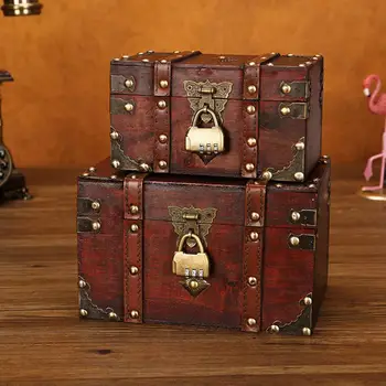 Дизайн сундука с сокровищами, компактный пылезащитный деревянный органайзер для мелочей, Ретро-винтажный ящик для хранения, Антикварная шкатулка для драгоценностей