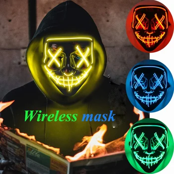 Новый дизайн Беспроводной светодиодной маски для чистки Хэллоуина Удобный головной убор Маска для вечеринки Неоновый свет мигает для карнавала Хэллоуин