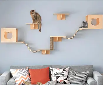 Полки и насесты для стен, Настенные полки для кошек, Мебель для стен для кошек, Плавающая мебель для лазания по дереву для кошек, Настенная мебель для кошек с 4 C