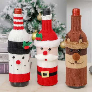 Рождественские украшения Вязаные сумки для бутылок красного вина, чехол для бутылок шампанского, украшение ресторана в столовой, Рождественский подарок