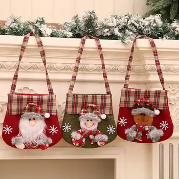 Подарочная сумка-тоут, праздничные Рождественские подарочные пакеты, очаровательный дизайн Санта-Снеговика из мультфильма для подарков на вечеринку, угощения, Удобная ручка