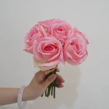 Имитация латекса Букет роз Подарок на День Святого Валентина Украшение для праздничной вечеринки Настоящие Снежные горы Розовая роза Искусственные цветы