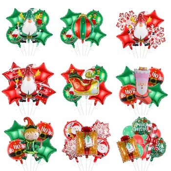 Рождественский комплект из алюминиевой пленки с воздушными шарами из 5 частей, Рождественский подарок, подарочный набор для украшения вечеринки воздушными шарами, воздушный шар
