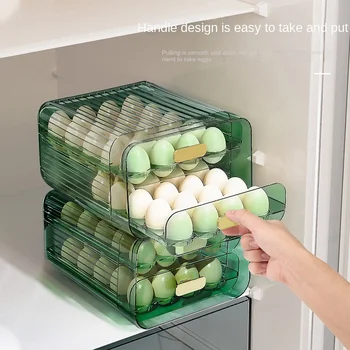 Двухслойный ящик для хранения яиц с автоматической выдвижкой, холодильник, Прозрачный лоток для яиц, Корзина, дозатор для хранения свежих яиц
