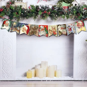 Украшение рождественской вечеринки Баннер Санта-Клаус, Снеговик, Лось, Фон, Буква, Гирлянды, Рождественский декор для дома