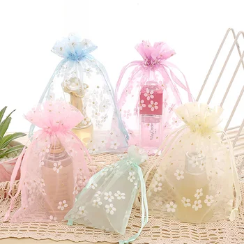 10 Маленьких цветочных мешочков из органзы Красивые пакеты для свадебных подарков Упаковка ювелирных изделий Сумки на шнурке Упаковочные сумки для хранения