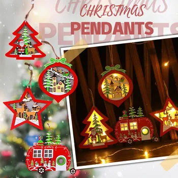 Креативный Рождественский Полый Деревянный кулон, Светящийся Автомобиль, Маленькое Украшение на Елку, Подарки, Подвесной Санта-Клаус, Новогодний Дом Navidad Craft