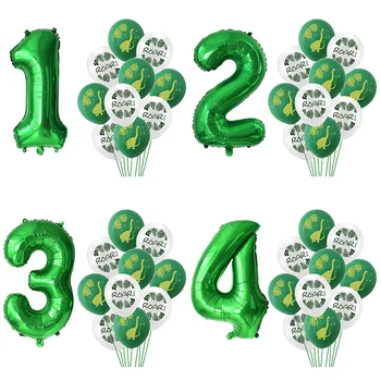 11 шт. Воздушные шары с цифрами из зеленой фольги, Латексный шар с динозавром, Детская тема Джунглей, День рождения, Сафари в лесу, Украшения для вечеринки, Детский душ