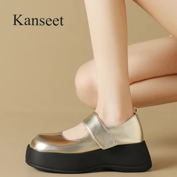 Женская обувь на платформе Kanseet 2023, Осеннее модное платье с круглым носком на каждый день, удобные балетки из натуральной кожи, Женская обувь ручной работы