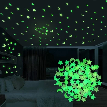 100шт Светящиеся наклейки на стены 3D Светящиеся в темноте Наклейки с Луной и звездами для украшения потолочного выключателя в детской комнате флуоресцентные наклейки