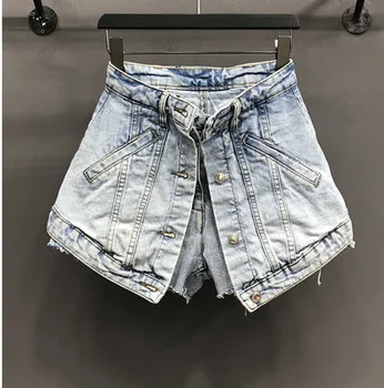 Женские поддельные шорты из тонкой джинсовой ткани трапециевидной формы с высокой талией 2023, уличный стиль, торговый центр, лето в готическом стиле