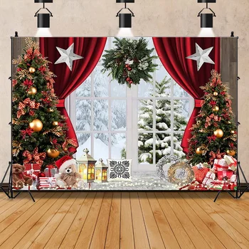 Рождественская елка Деревянная доска Цветочный венок Подарочная фотография Окно Снеговик кино фон реквизит GHH-06