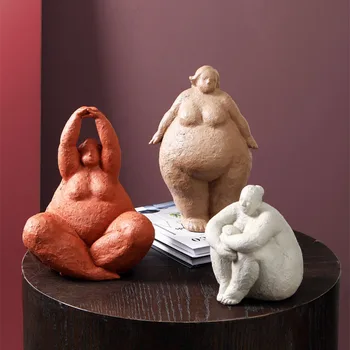 Статуэтки толстой леди из смолы, статуэтки современных персонажей для интерьера, декоративные фигурки для йоги, Скульптура, домашний декор, подарок в стиле лофт