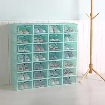 Прозрачный футляр для хранения обуви, Штабелируемый стеллаж для хранения мелочей, органайзер
