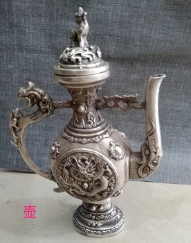 Антикварная бронзовая посуда dry dragon royal, посеребренная белая медь, фляжка brave dragon, чайник, подарок для украшения дома