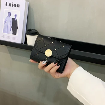 Женский короткий кошелек в винтажном гонконгском стиле, новый модный складной кошелек с заклепками, длинная сумочка с несколькими картами, женский кошелек для женщин