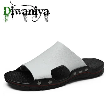 Бренд Diwaniya/ Сандалии из натуральной коровьей кожи, уличные нескользящие мужские домашние модные повседневные тонкие туфли на мягкой подошве из ПВХ, весна-лето