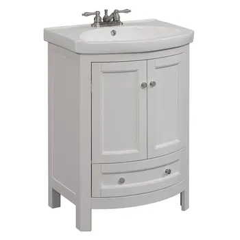 Стеклянный 24,6-дюймовый туалетный столик для ванной комнаты с медленно закрывающимися дверцами, белый