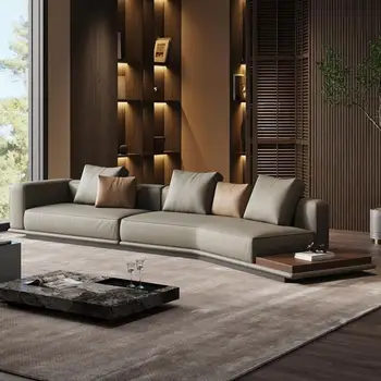 Современный итальянский диван, чрезвычайно простой светильник для гостиной, роскошный головной слой из воловьей кожи, прямой ряд, горизонтальный диван специальной формы