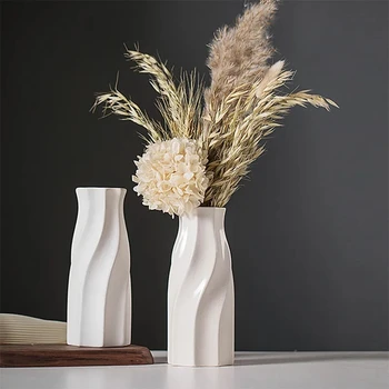 Керамические вазы в современном и минималистичном стиле, белые гидропонные кашпо, украшения для дома и аксессуары, вставки из сухих цветов