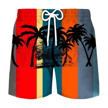 Цветная верхняя одежда из кокосовой пальмы Шорты с 3D цифровой печатью Индивидуальность Мужская летняя быстросохнущая пляжная одежда для серфинга