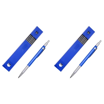 2шт Механический карандаш 2,0 мм Грифельный карандаш для черновых рисунков, плотницких работ, художественных набросков С 24 сменными штучками - синий