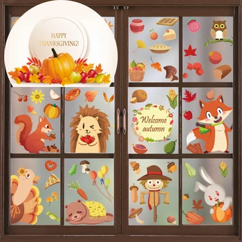 Осенняя тема Дня Благодарения, креативные наклейки для украшения дома, наклейки со статическим электричеством на окнах, стеклянных дверях, стеклах