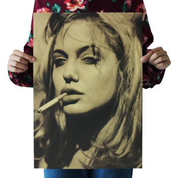 Европейская и американская звезда Анджелина Джоли плакат из крафт-бумаги, украшение бара, кафе, живопись, художественные наклейки на стены