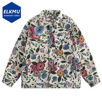 Винтажная куртка с цветочным рисунком 2023, Мужская уличная одежда в стиле хип-хоп, куртка Harajuku Оверсайз, Весенне-осеннее Свободное пальто, верхняя одежда