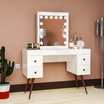 Современный туалетный столик Boahaus Juno, лампочки, белый, для спальни, столик для макияжа, туалетный столик