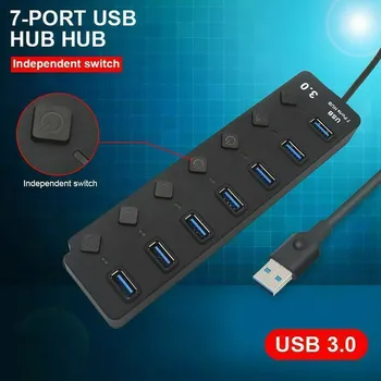 7 4 Порта USB 3,0 Концентратор Мультиразветвитель Зарядное Устройство Адаптер Питания Несколько Концентраторов-Расширителей С Переключателем Для Ноутбука
