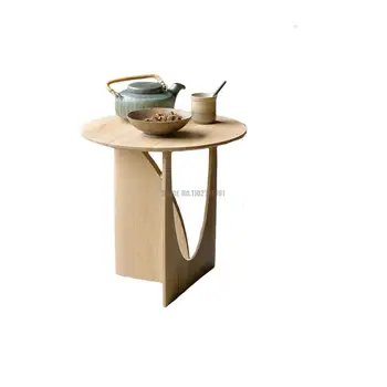 Геометрия из массива дерева, Маленький круглый столик в скандинавском стиле, простой и практичный Угловой столик для гостиной, Маленький чайный столик