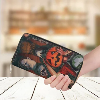 Хэллоуин фильм ужасов, героиня печати кошелек для женщин повседневный шопинг длинные деньги сумка роскошные кожаные держатель кредитной карты кошелек