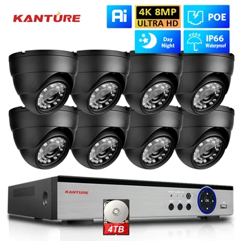 KANTURE 8CH 4K CCTV Camera System 8MP Ai Human Detection Внутренняя Наружная Купольная POE Ip-Камера Ночного Видения Комплект Видеонаблюдения