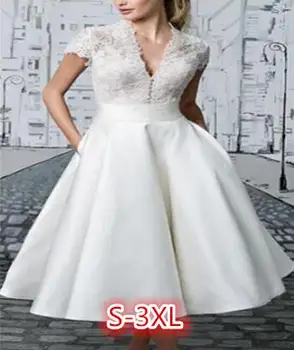 Белое простое кружевное вечернее платье с V-образным вырезом средней и длинной секции, Элегантное ретро Robe de soiree 2022, Новое платье