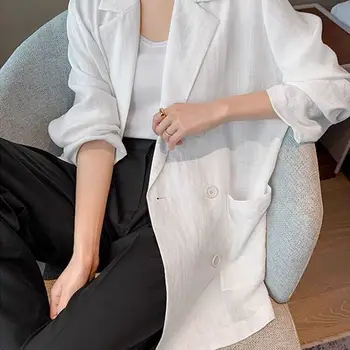 Белый льняной мини-блейзер UNXX для женщин, легкий весенний корейский вариант 2022 года, свободный костюм для отдыха, солнцезащитный льняной топ