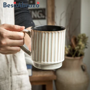 Винтажная керамическая кофейная кружка в американском стиле, ретро-чашка для питья воды, Большая емкость, ручная роспись, домашняя посуда для питья.