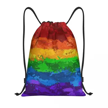 ЛГБТ Радужный флаг с брызгами краски, рюкзак на шнурке, Женский спортивный рюкзак для спортзала, Переносная сумка для покупок GLBT, Гордость геев и лесбиянок.