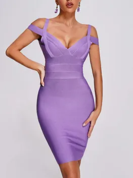2023 Новое Сексуальное платье-футляр без рукавов с V-образным вырезом и открытой спиной фиолетового цвета Миди, женское модное вечернее платье знаменитостей, Vestido