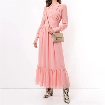 Элегантные и красивые женские платья 2023, Новые Летние Корейские модные плиссированные Тонкие длинные платья, высококачественный топ с длинными рукавами y2k