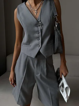 Шикарные женские комплекты из 2 предметов, женская одежда, Летний женский шикарный жилет, шорты, костюм из двух предметов, офис 2023