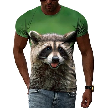 Мужская футболка с 3D животным принтом, Маленький енот, топ с коротким рукавом, Летняя уличная повседневная футболка оверсайз, мужская винтажная одежда
