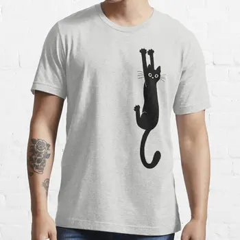 Черная кошка, держащаяся за новую модную футболку 2023 года, спортивная футболка для отдыха с коротким рукавом