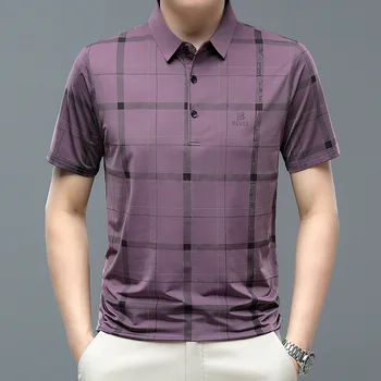 2023 Новая мужская деловая повседневная футболка с коротким рукавом, летняя повседневная рубашка поло из ледяного шелка со свободным отворотом