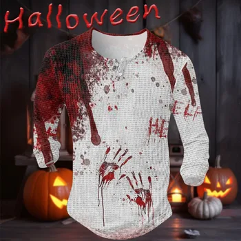 Мужские футболки на Хэллоуин с 3D принтом ужасной крови, винтажная мужская одежда уличного дизайнера, повседневные футболки с длинными рукавами, топы